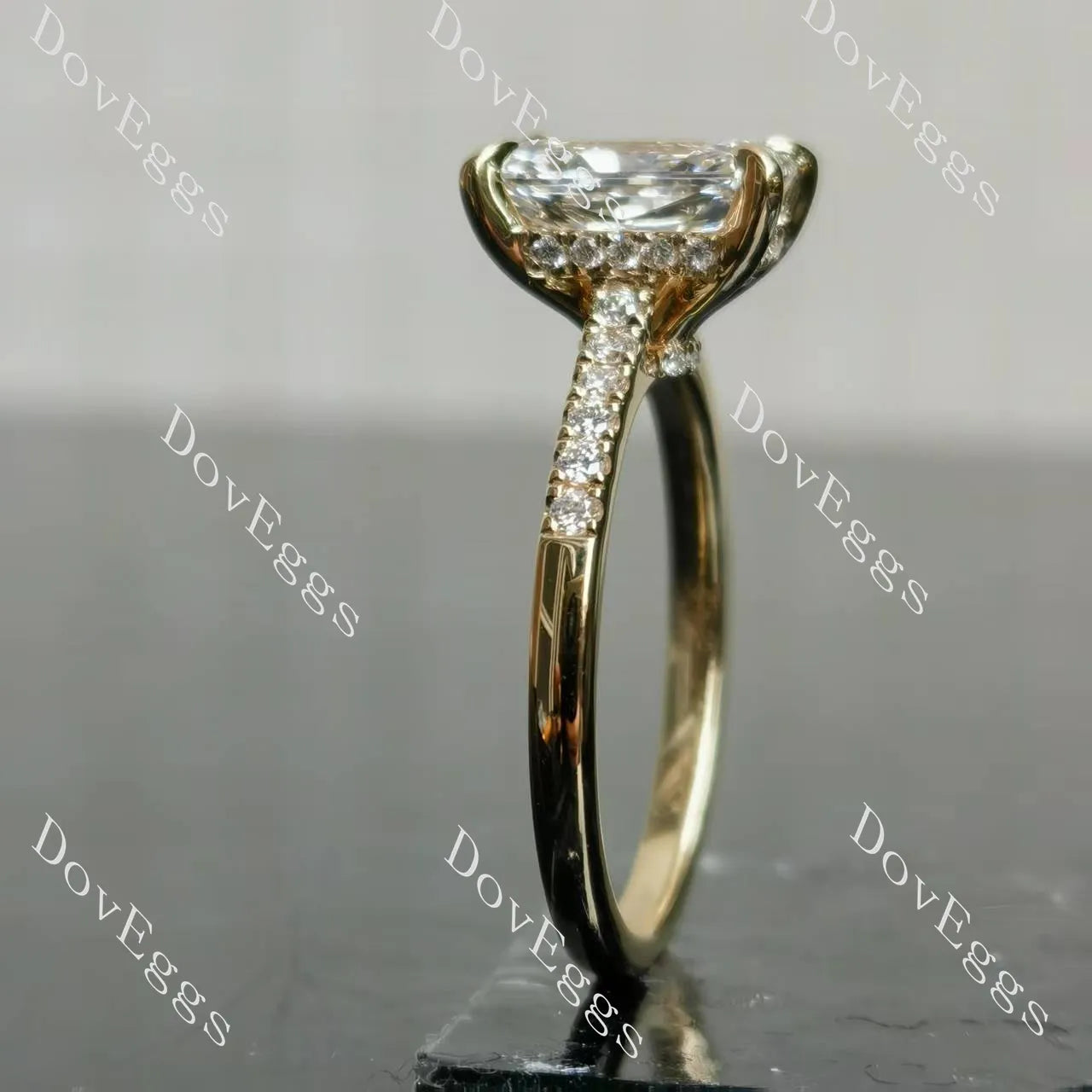 Radiant pave moissanite engagement ring| DovEggs