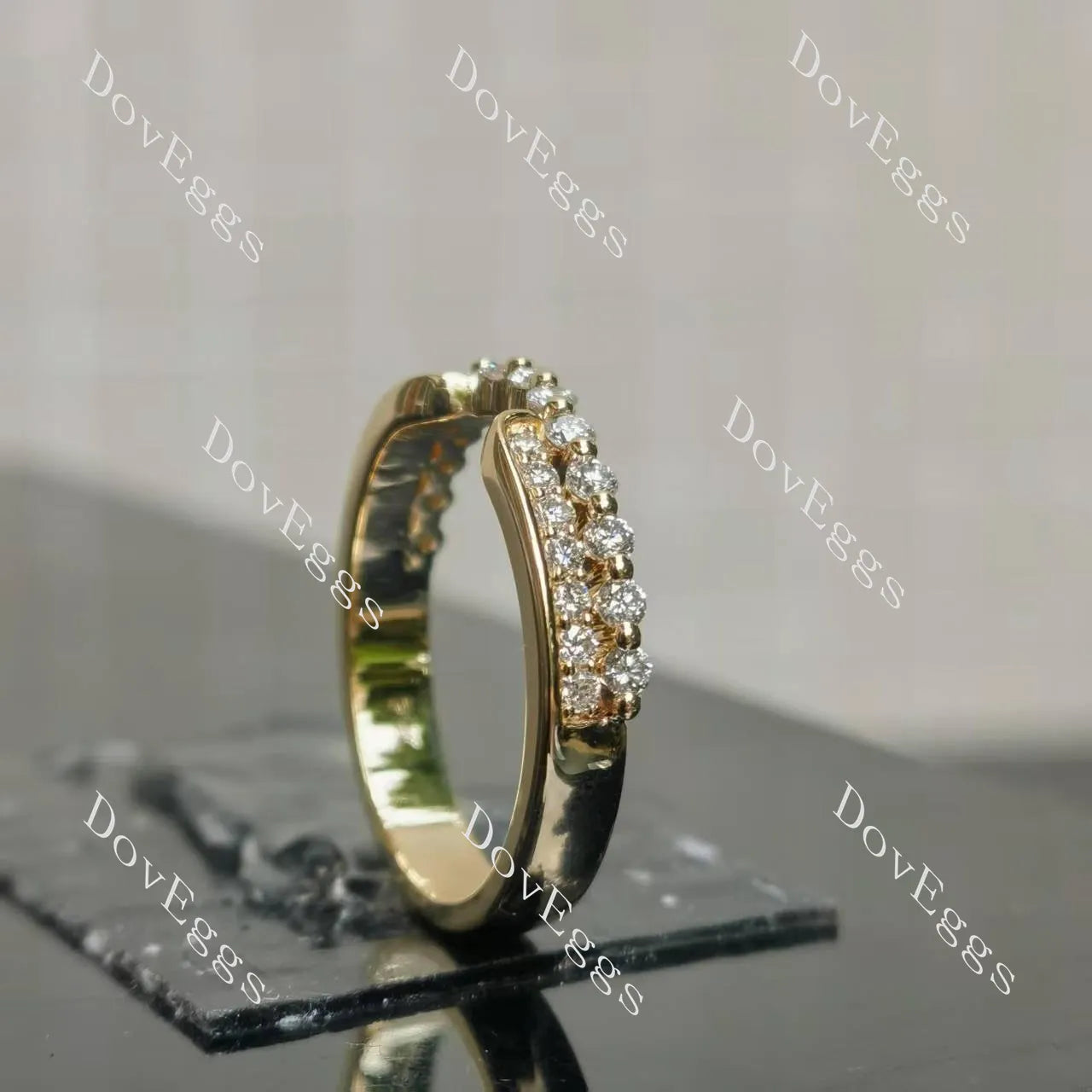 Round pave moissanite/colored gem/lab grown diamond wedding band-3.9mm band width | Doveggs