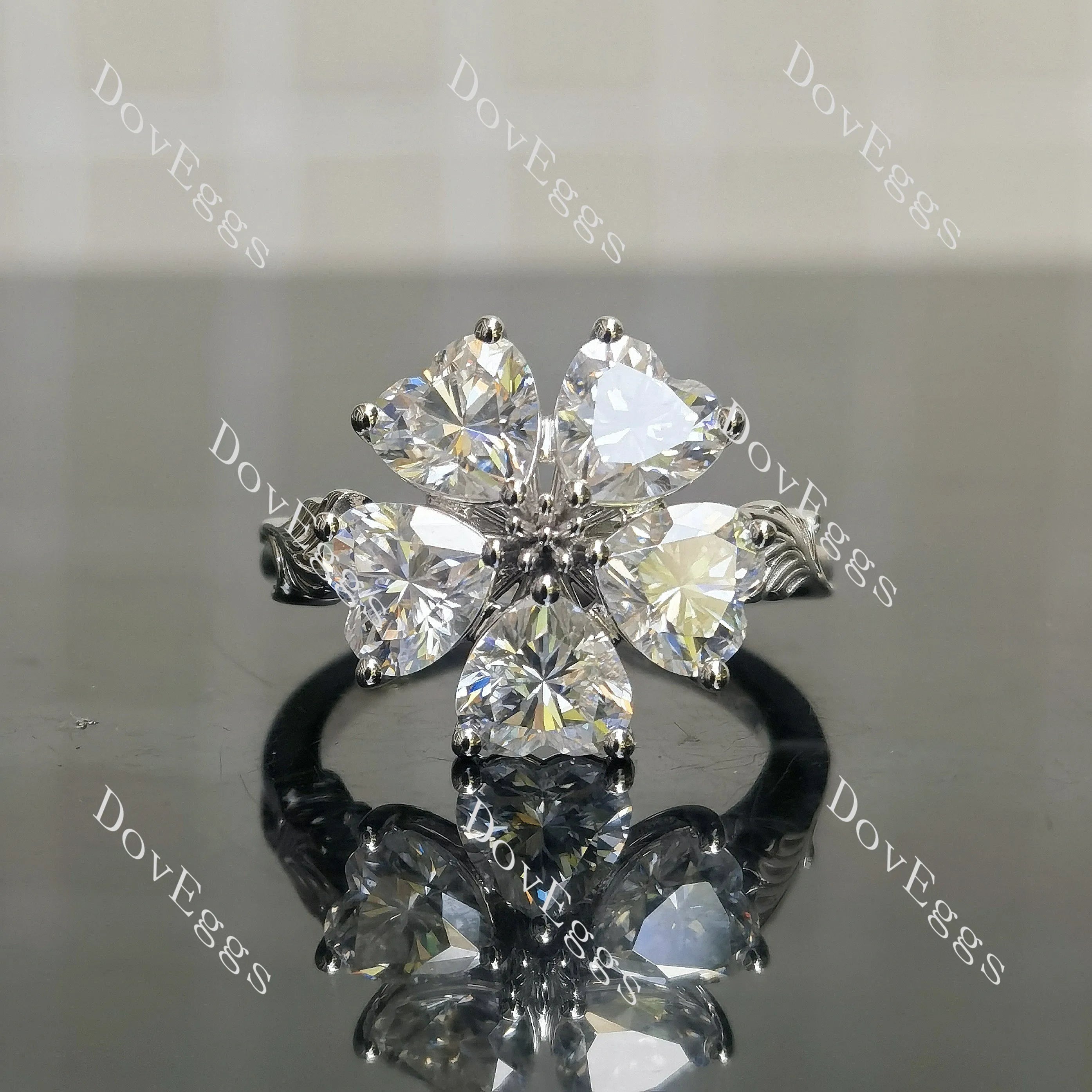 Heart floral art deco moissanite engagement ring/wedding band| Doveggs