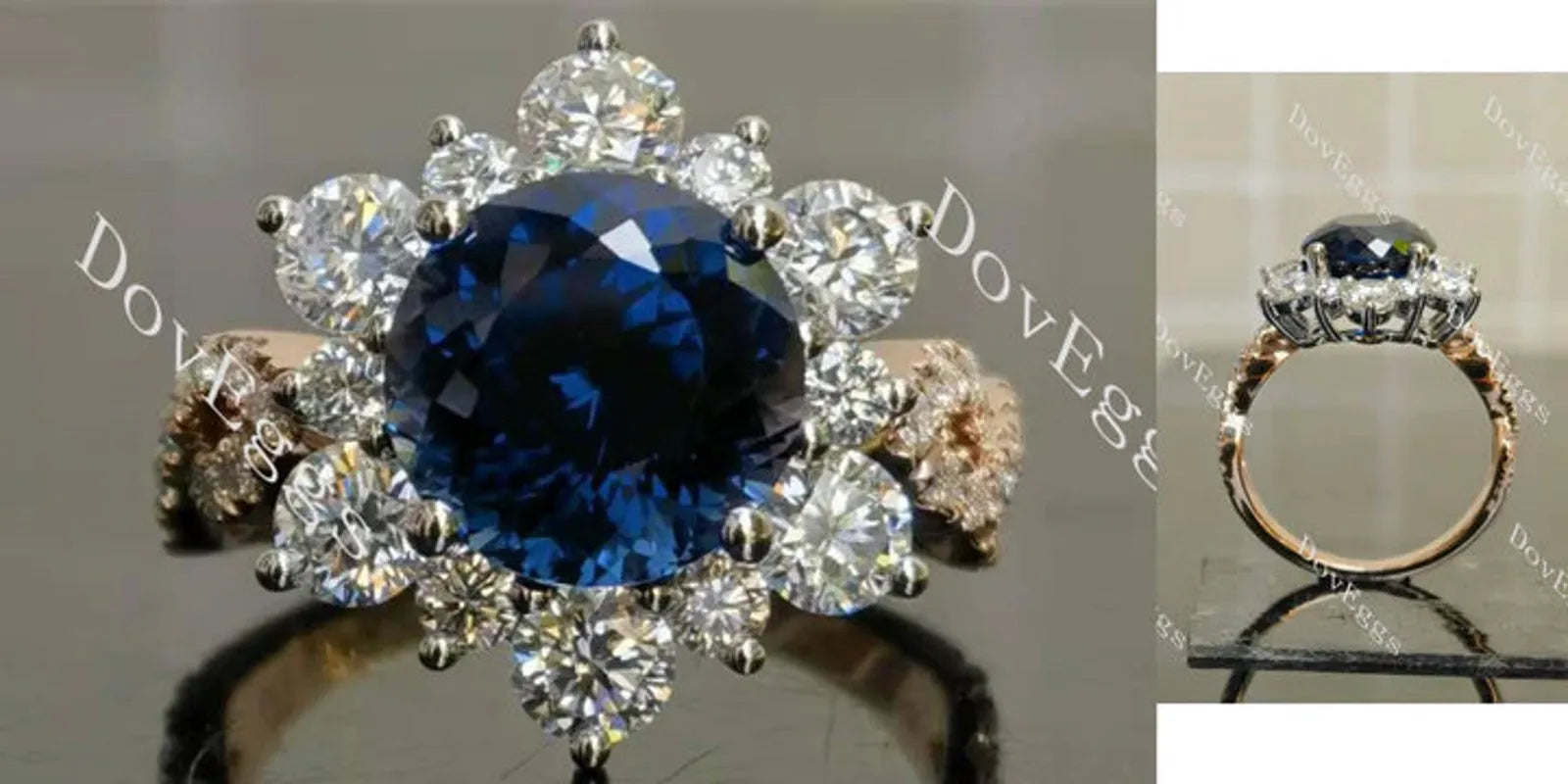 Floral halo engagement ring semi-mount only(Exclusively to DovEggs Stones)