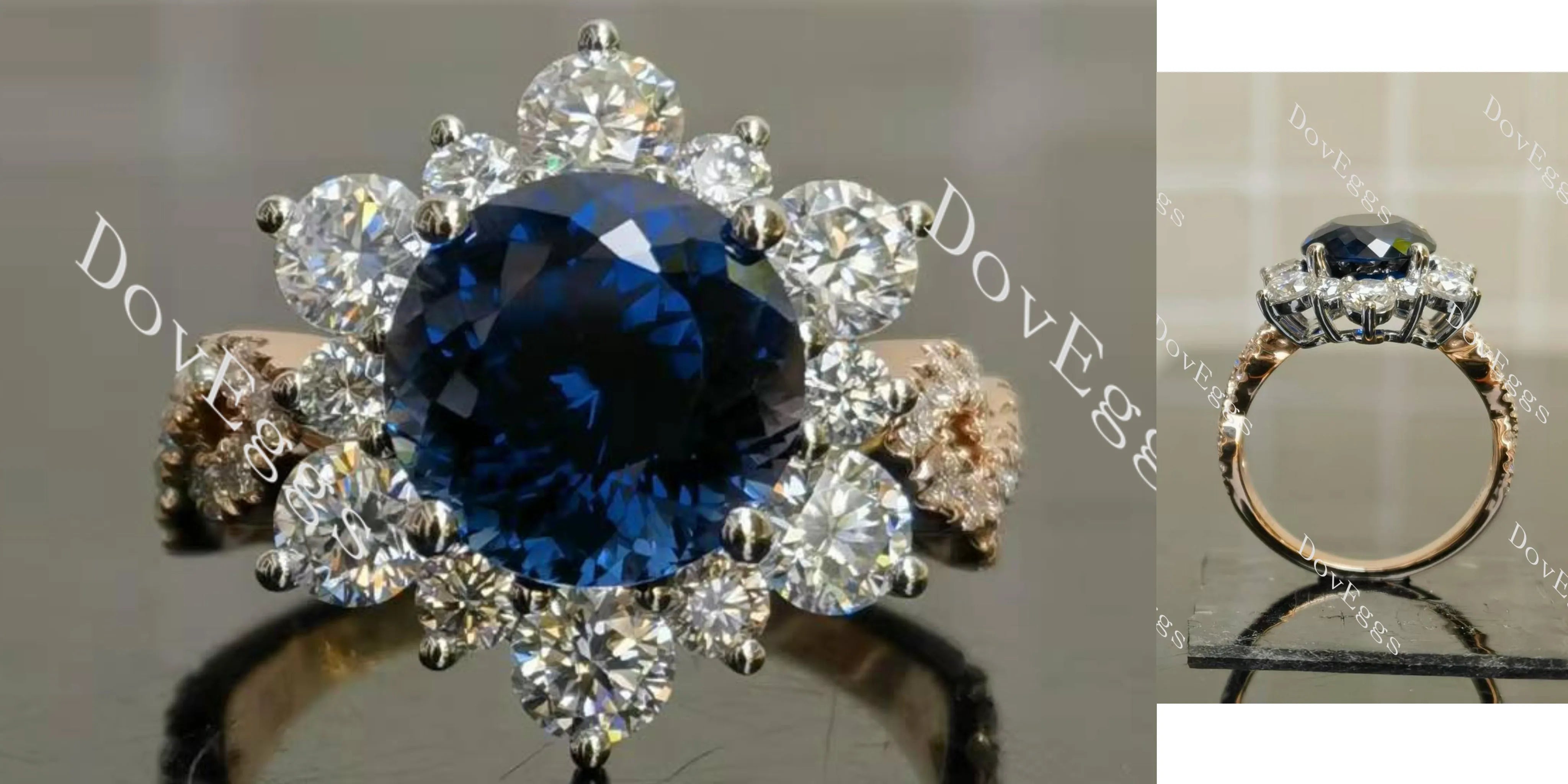 Round floral halo colored gem engagement ring | Doveggs