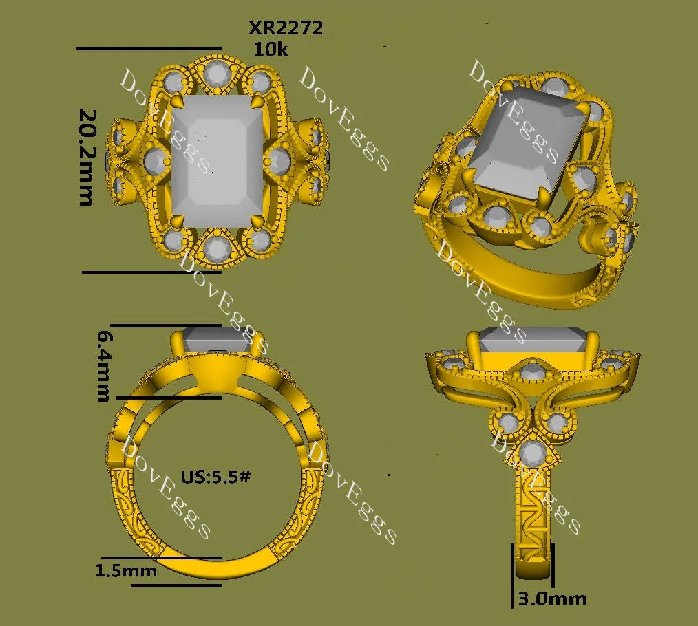Radiant vintage art deco sparkle moissanite engagement ring | Doveggs