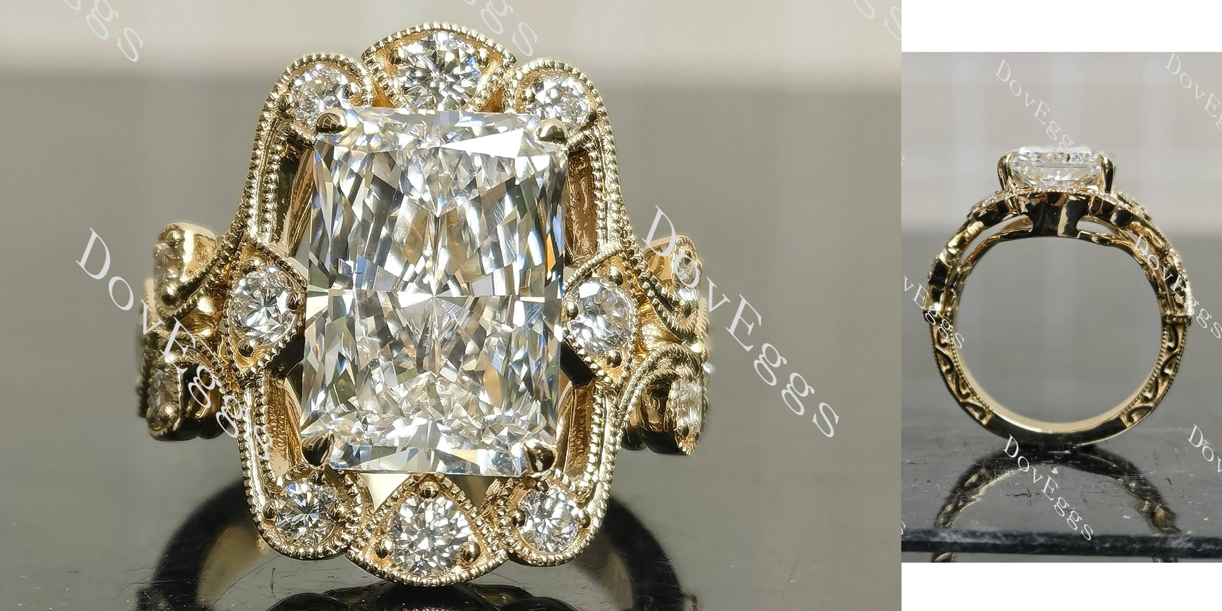 Radiant vintage art deco sparkle moissanite engagement ring | Doveggs