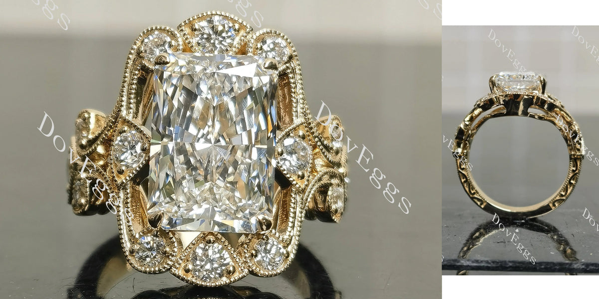 Radiant vintage art deco sparkle moissanite engagement ring | Doveggs