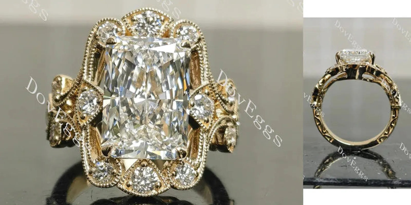 Vintage art deco engagement ring semi-mount only(Exclusively to DovEggs Stones)