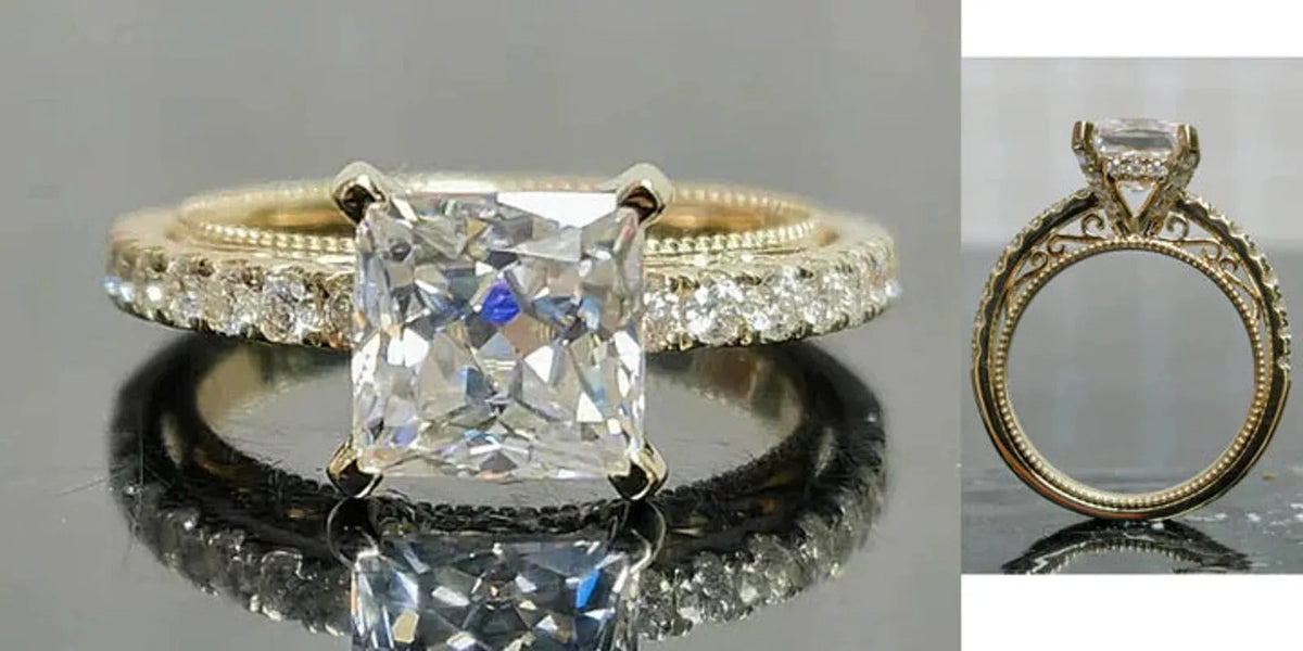 Kyla's Princess pave art deco engagement ring semi-mount only(Exclusively to DovEggs Stones)