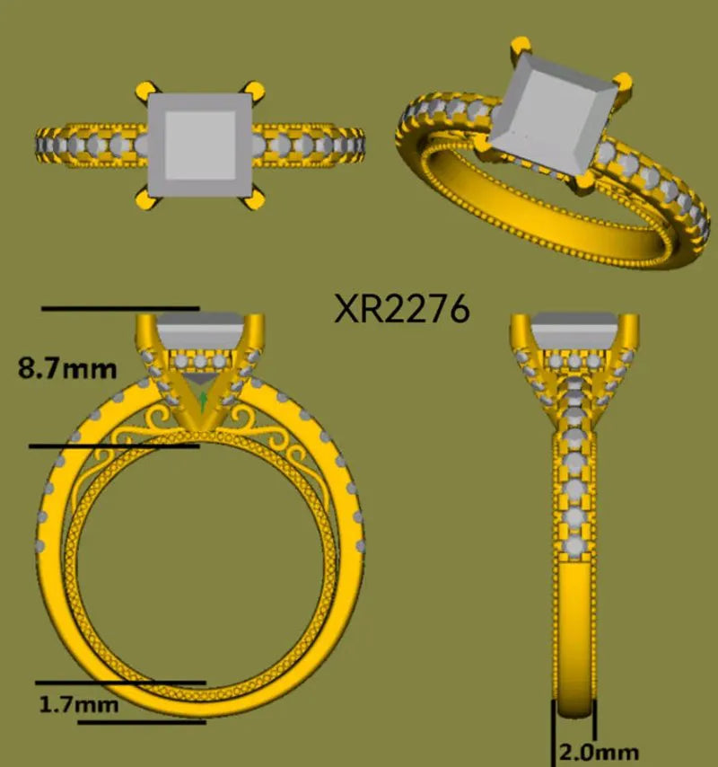 Kyla's Princess pave art deco engagement ring semi-mount only(Exclusively to DovEggs Stones)