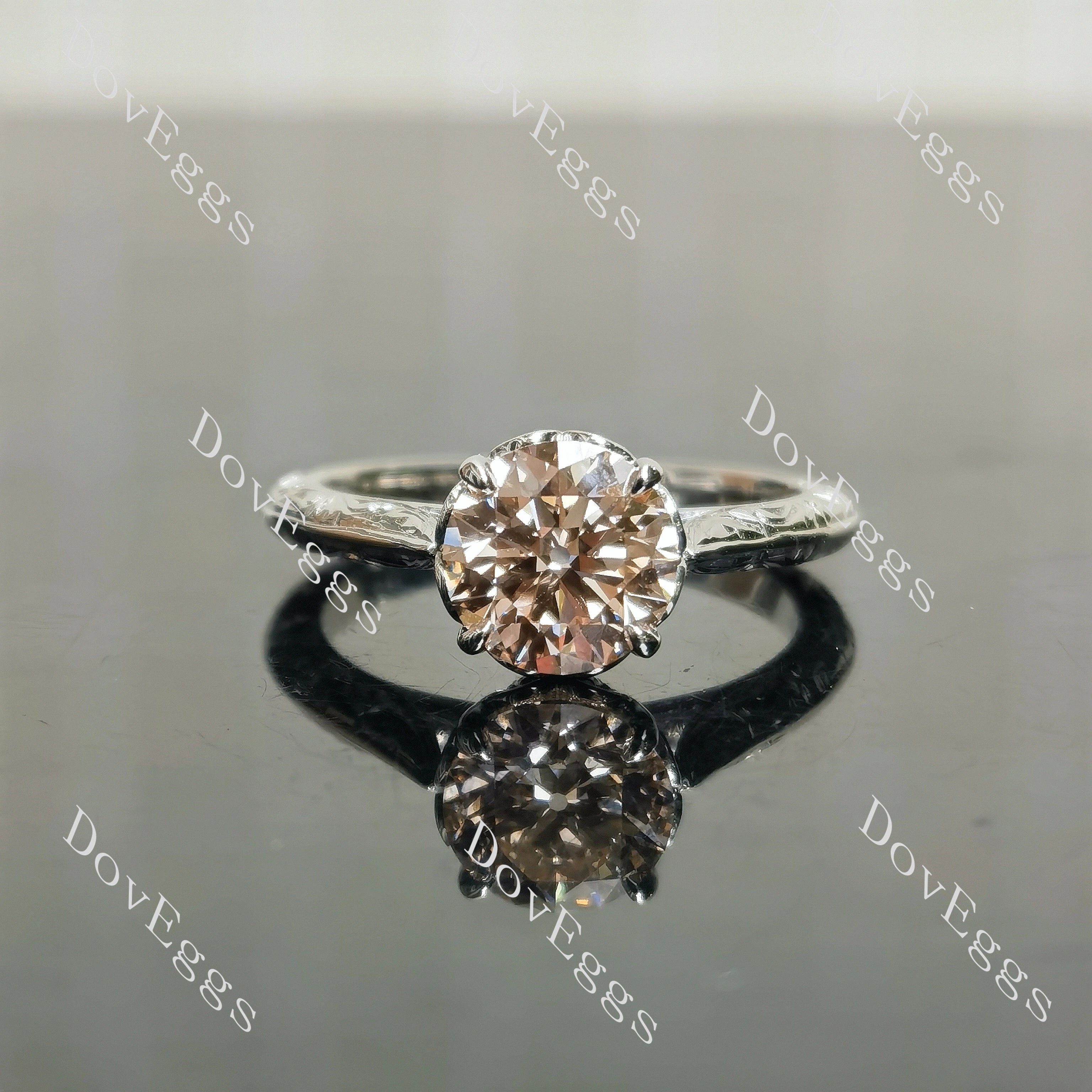 Round basket hand carved moissanite engagement ring | Doveggs