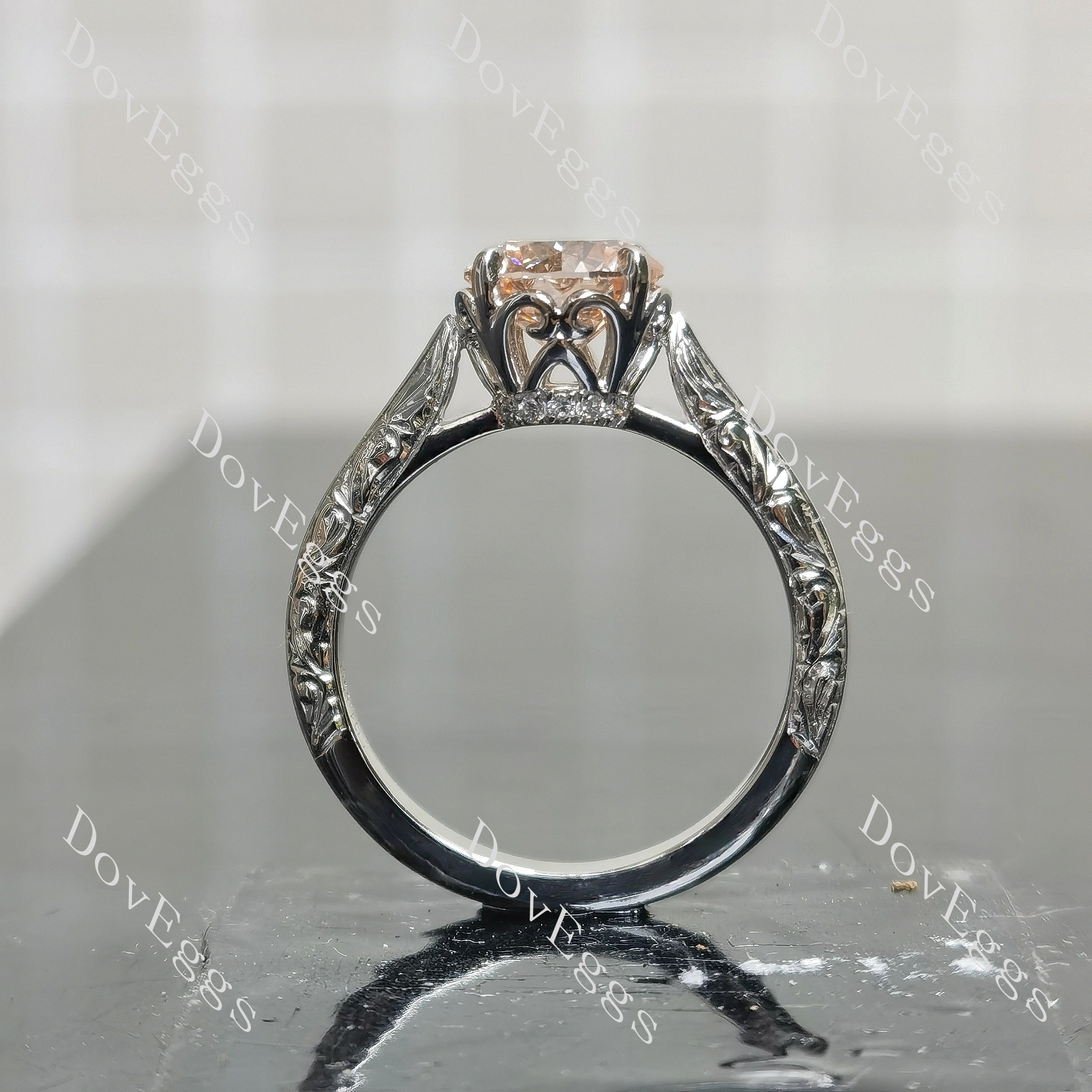 Round basket hand carved moissanite engagement ring | Doveggs