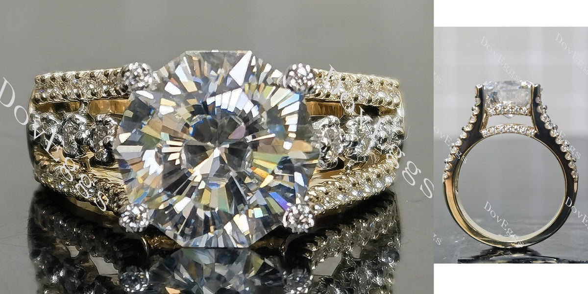Kaleidoscope-Octagon pave vintage moissanite engagement ring | DovEggs