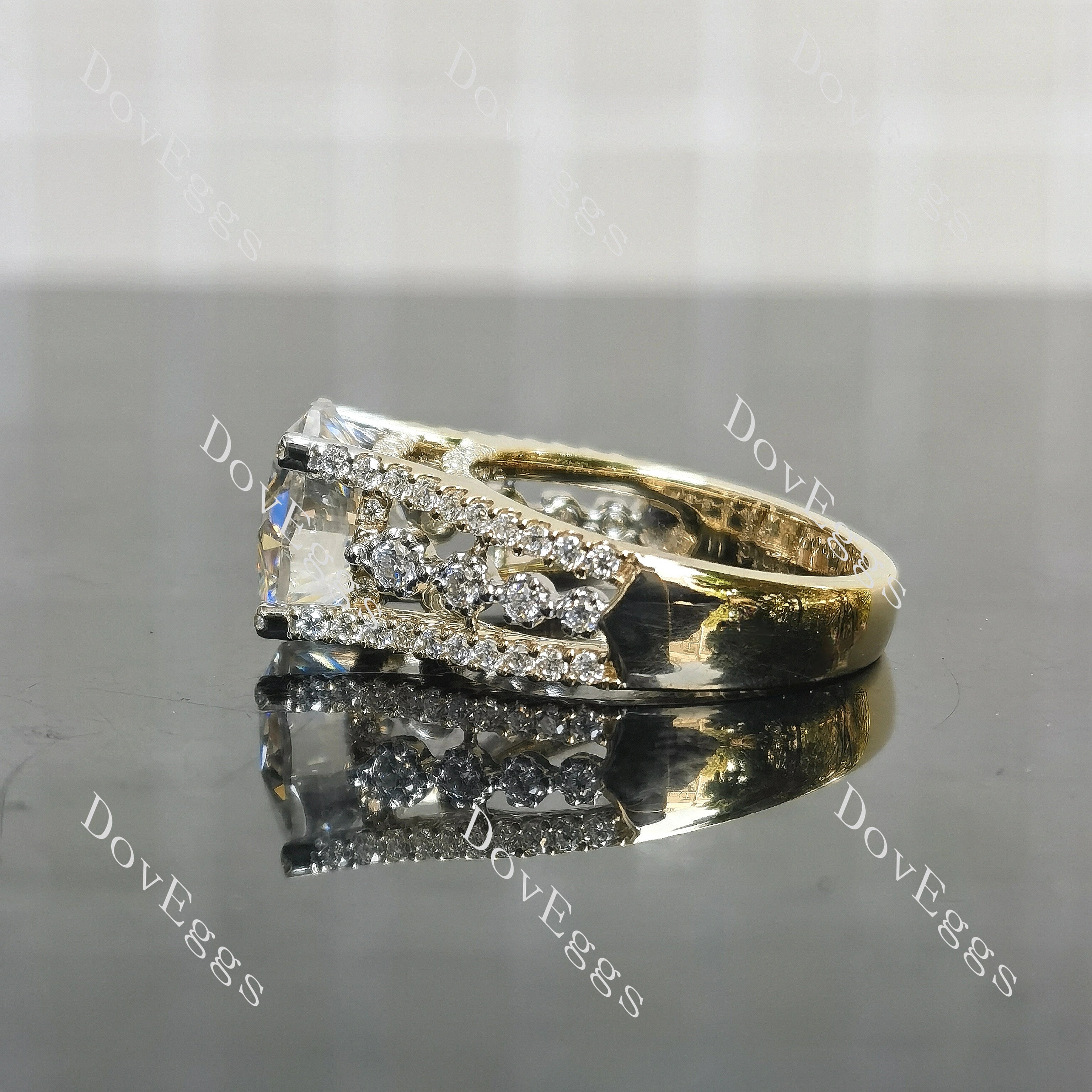 Kaleidoscope-Octagon pave vintage moissanite engagement ring | DovEggs