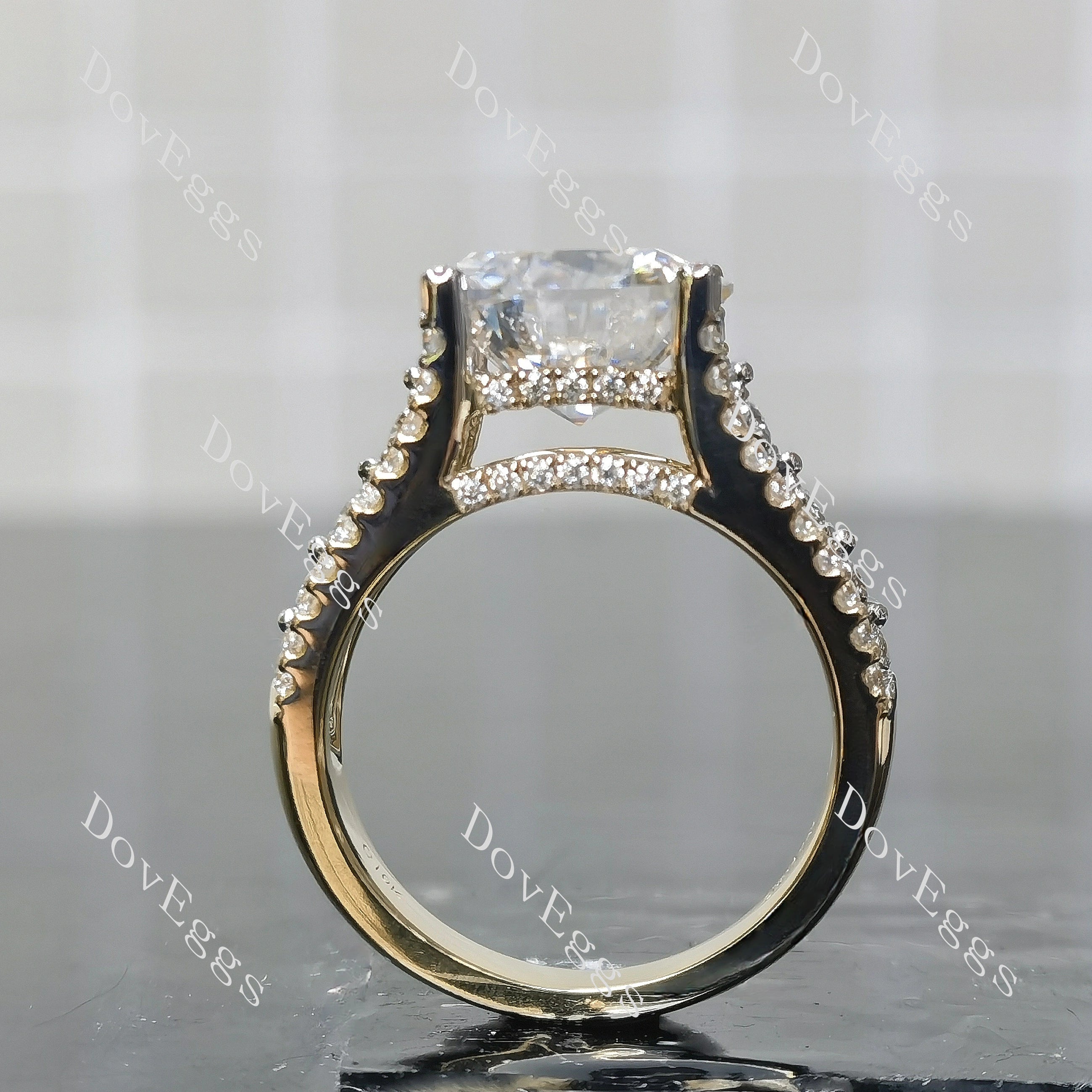Kaleidoscope-Octagon pave vintage moissanite engagement ring | DovEggs