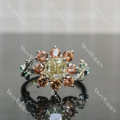 Cushion floral art deco colored gem engagement ring | DovEggs