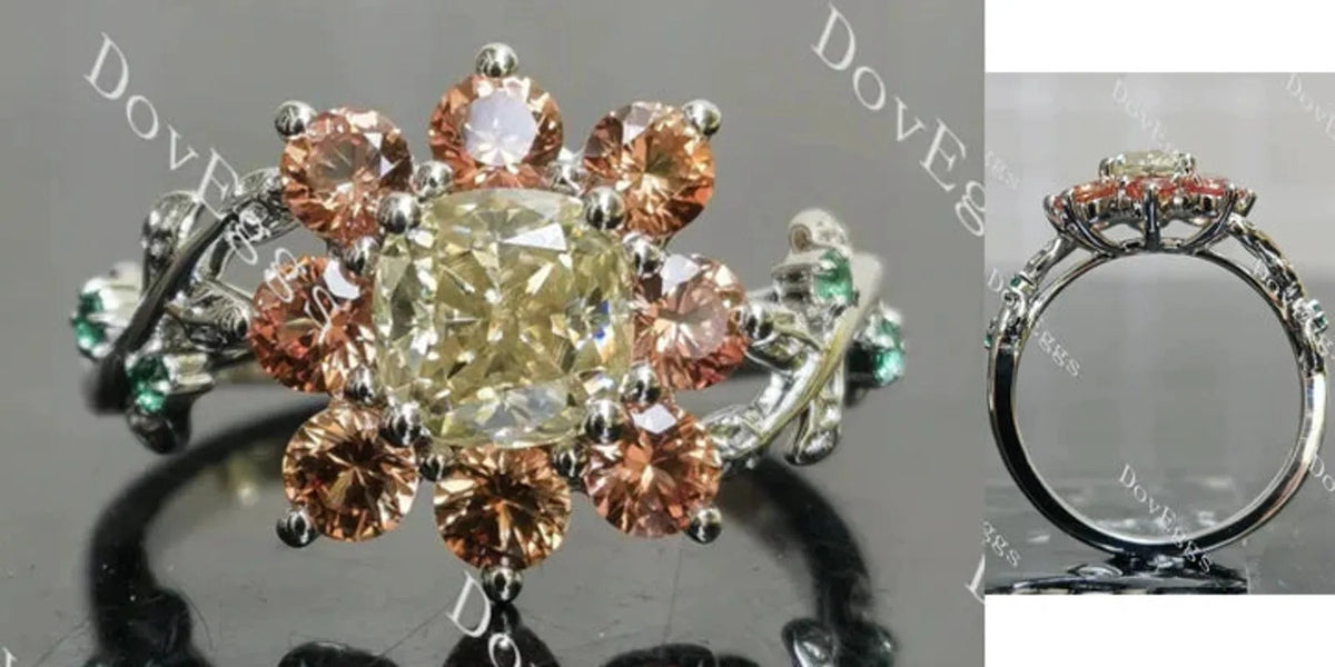 Floral art deco engagement ring semi-mount only(Exclusively to DovEggs Stones)