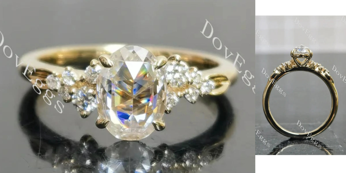Oval side stone moissanite engagement ring| Doveggs