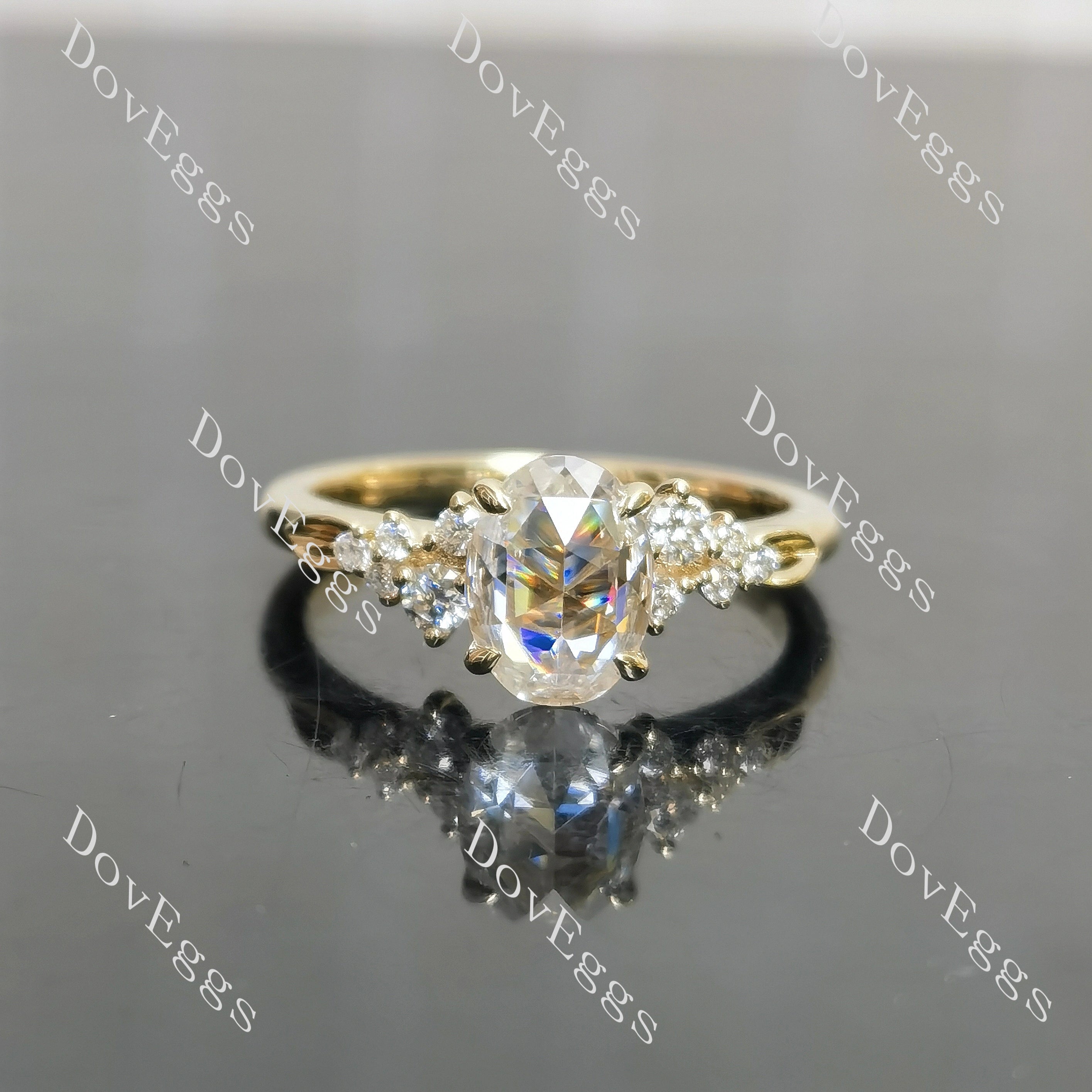 Oval side stone moissanite engagement ring| Doveggs