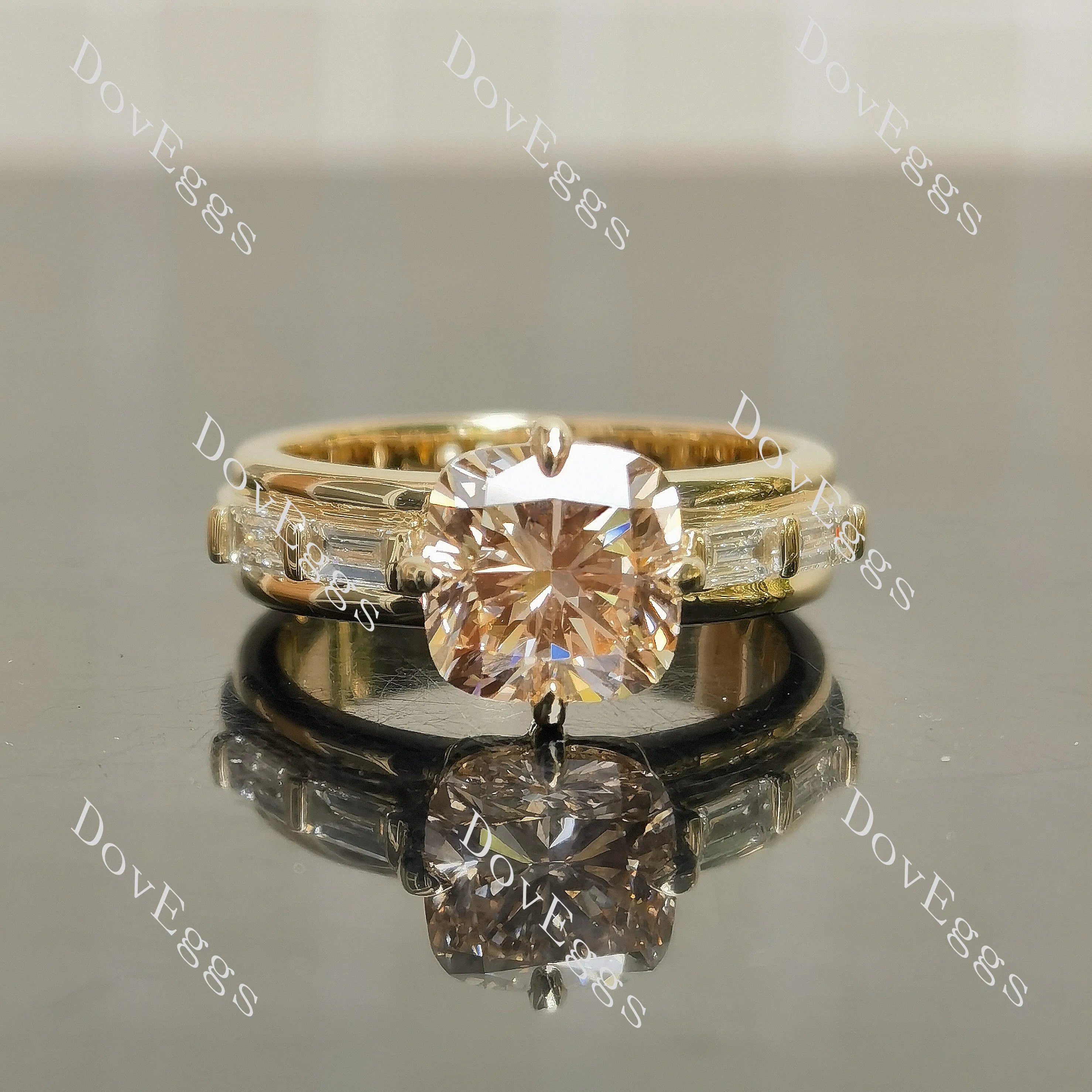 Cushion side stones moissanite engagement ring | Doveggs