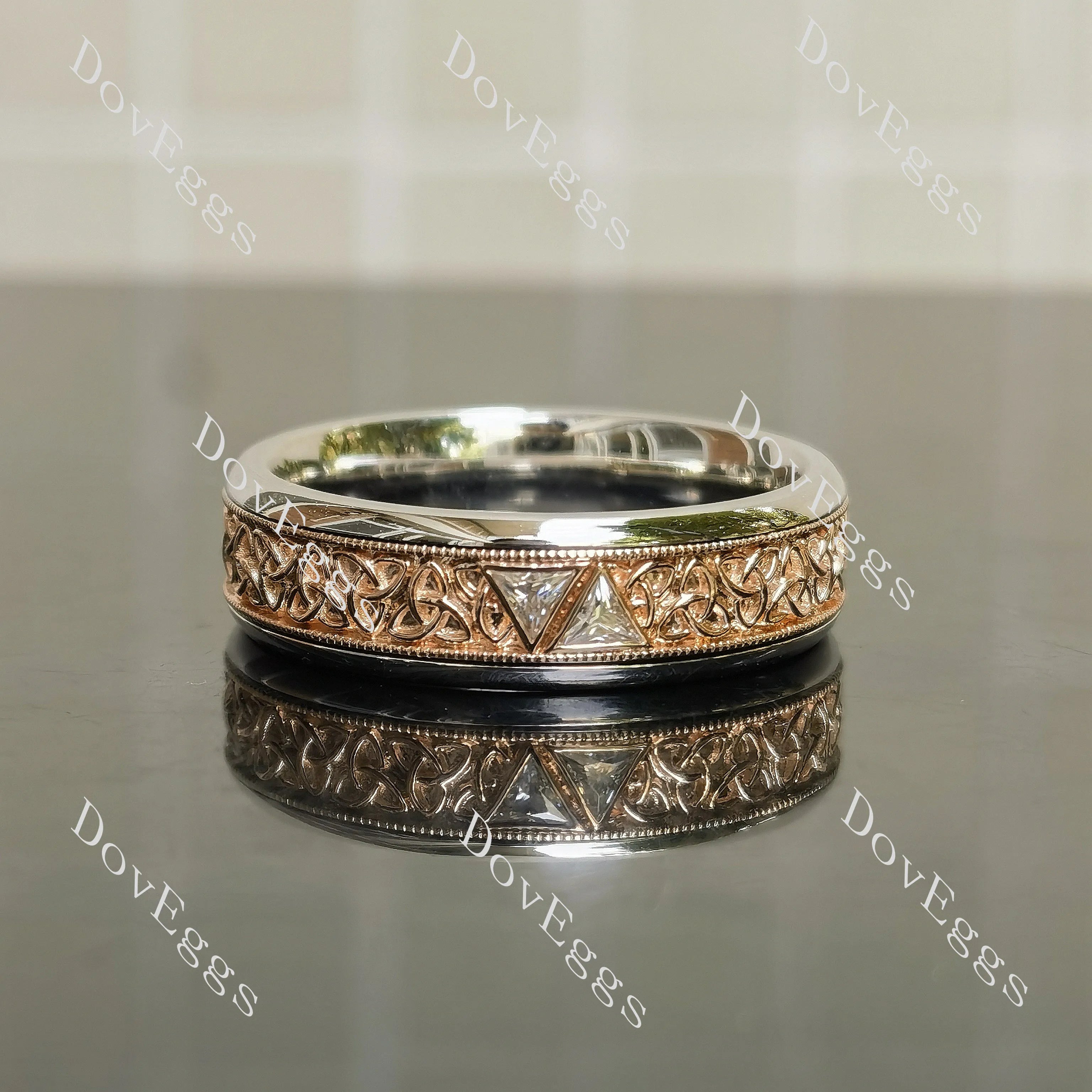 Tracy's triangle engraving art deco wedding band-7mm band width | Doveggs