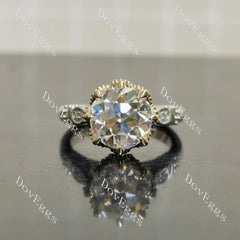 Round vintage art deco moissanite engagement ring | Doveggs