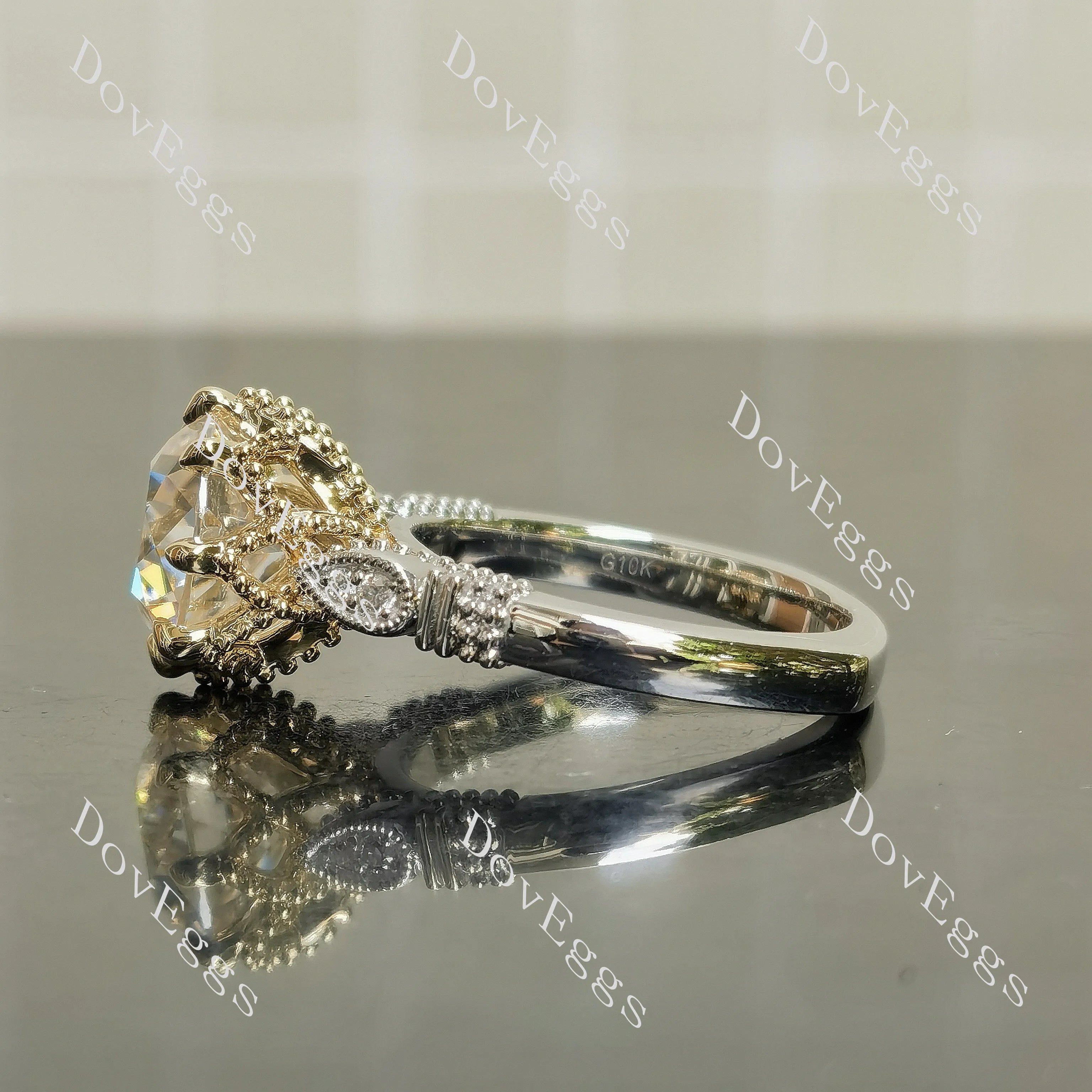 Round vintage art deco moissanite engagement ring | Doveggs