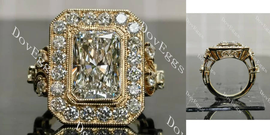 Bezel halo art deco engraved armengagement ring only semi-mount only(Exclusively to DovEggs Stones)