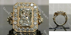 Bezel halo art deco engraved armengagement ring only semi-mount only(Exclusively to DovEggs Stones)