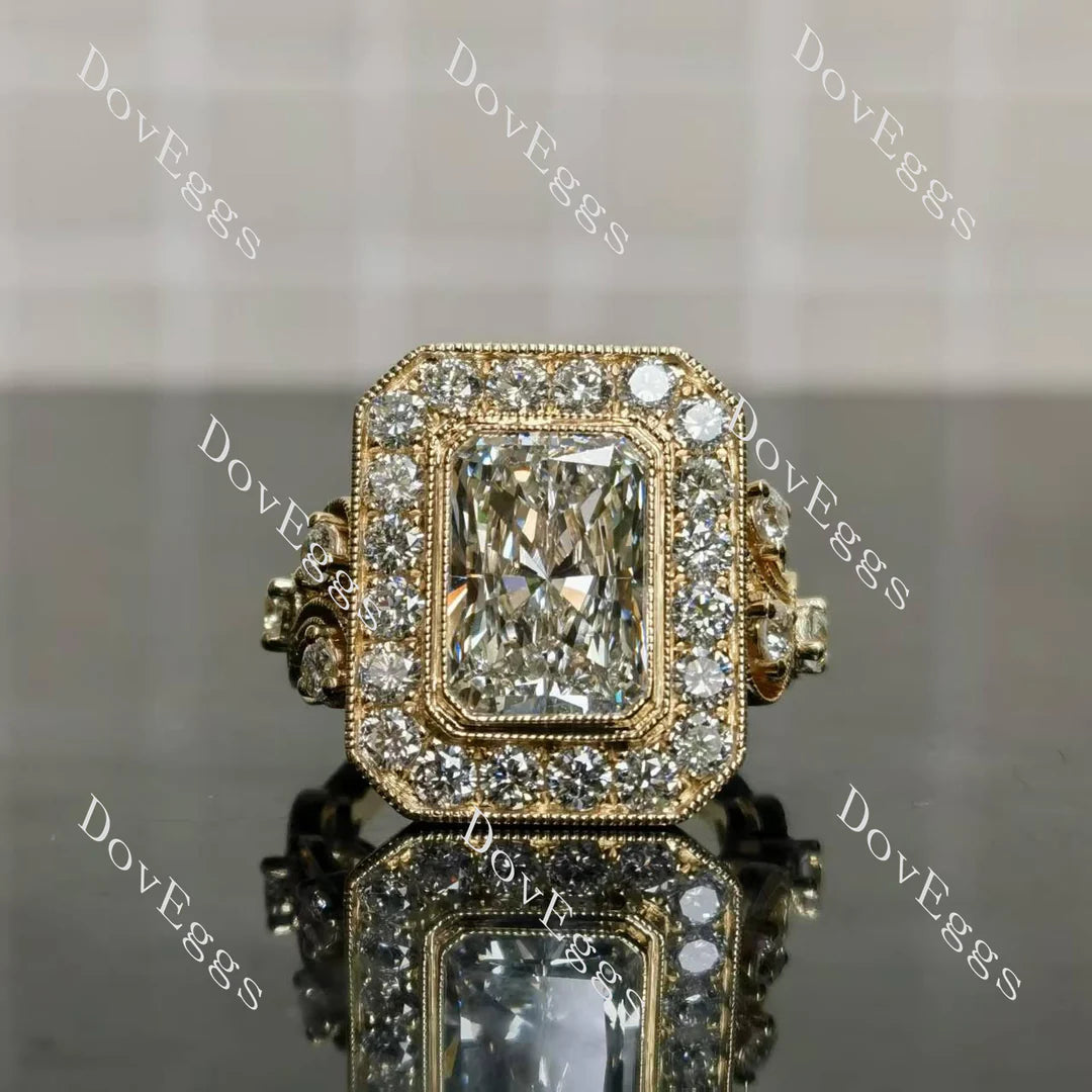 Bezel halo art deco engraved armengagement ring only semi-mount only(Exclusively to DovEggs Stones)