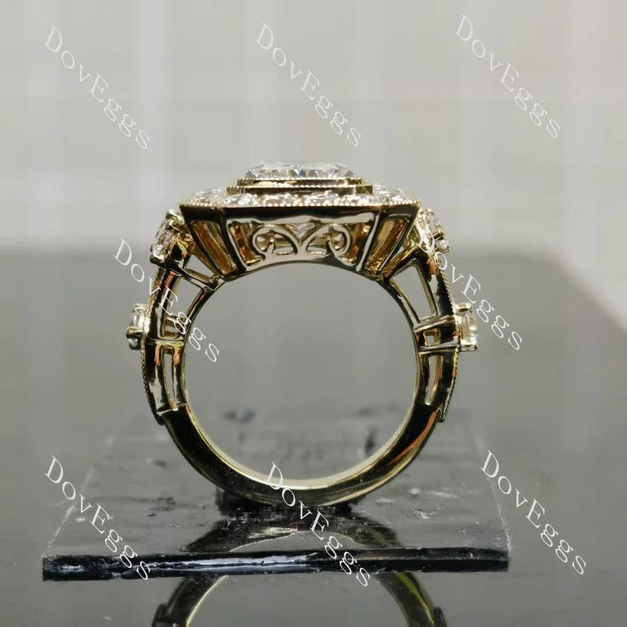 Bezel halo art deco engraved armengagement ring only semi-mount only(Exclusively to DovEggs Stones)