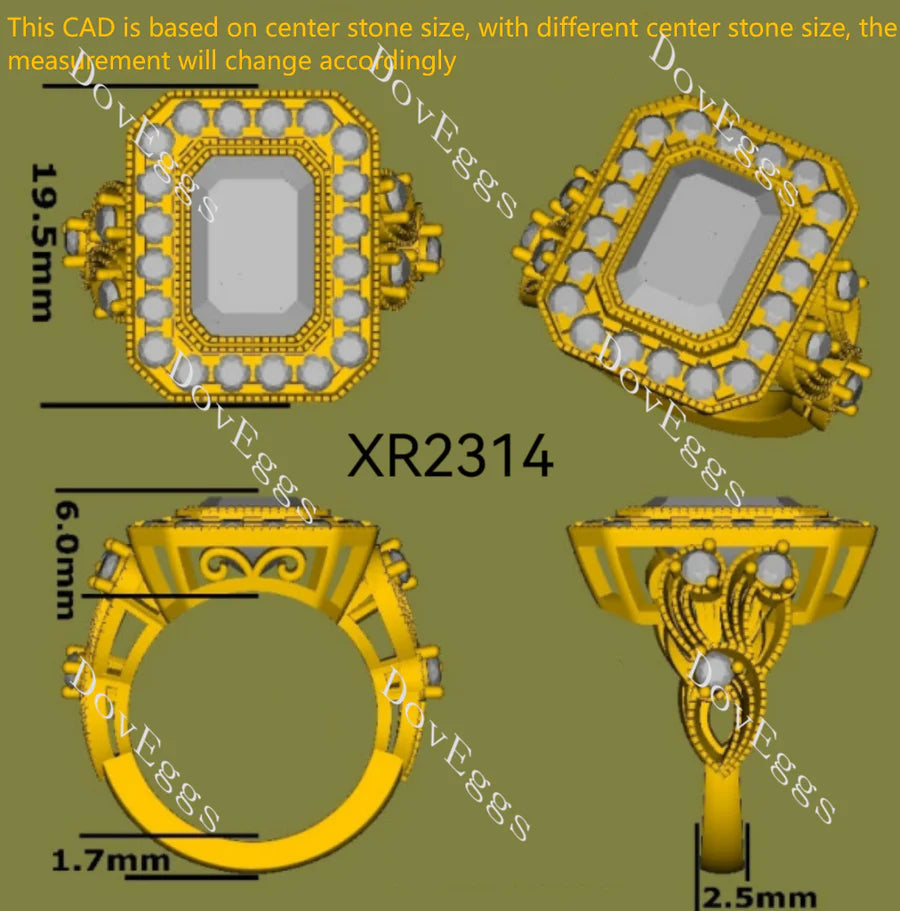 Bezel halo art deco engraved armengagement ring only semi-mount only(Exclusively to DovEggs Stones)