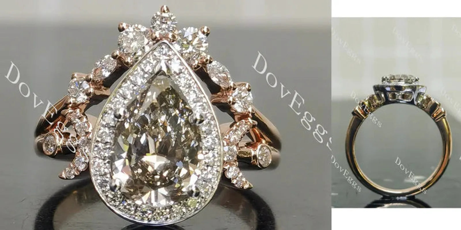 Halo pave art deco lab diamond engagement ring only semi-mount only(Exclusively to DovEggs Stones)