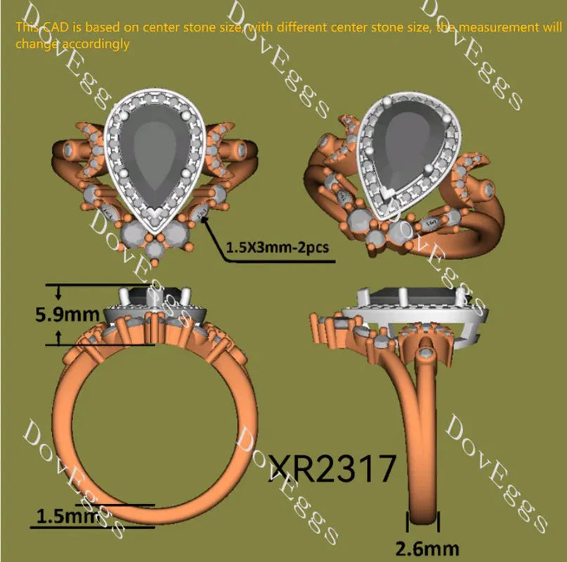 Halo pave art deco lab diamond engagement ring only semi-mount only(Exclusively to DovEggs Stones)