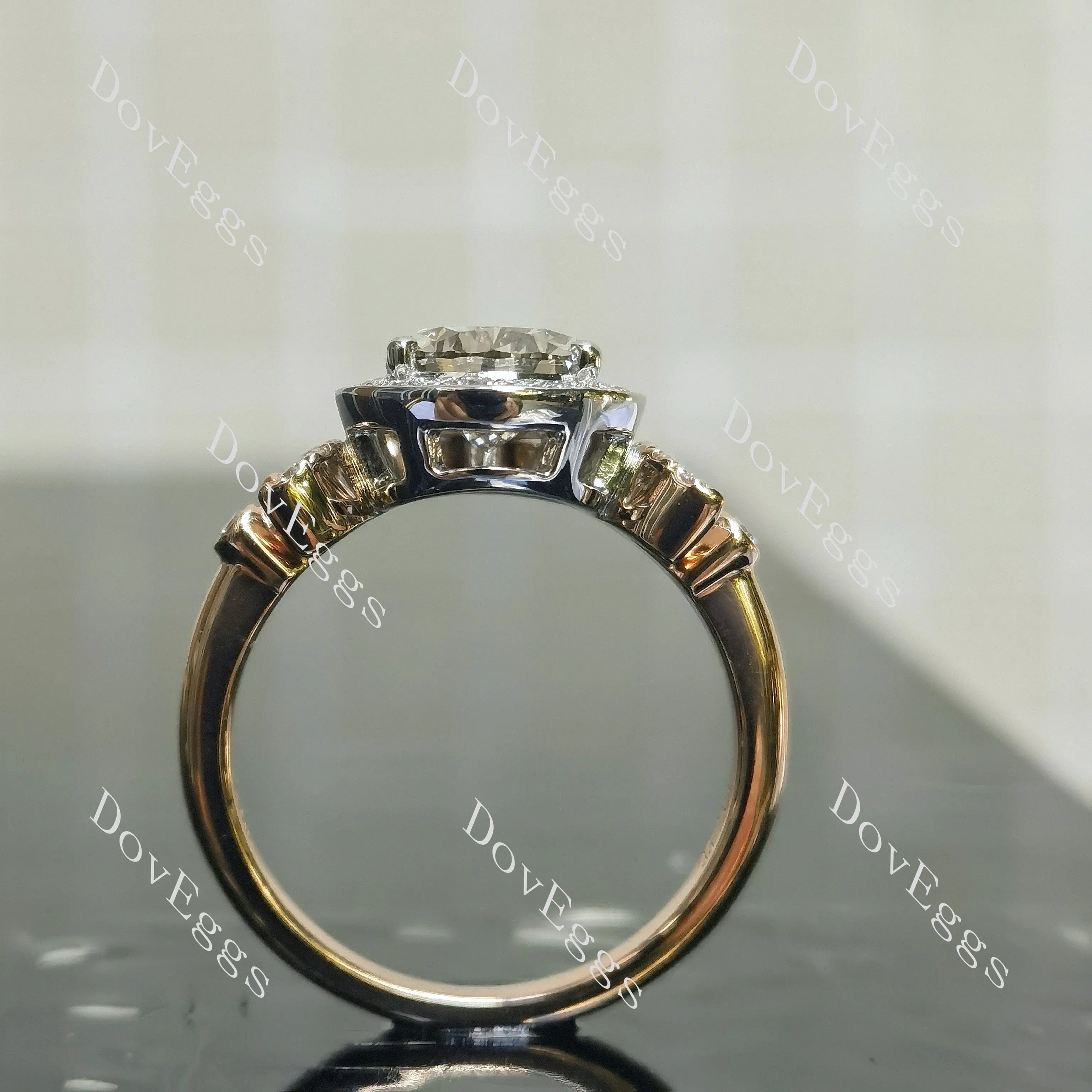 Pear halo pave art deco moissanite engagement ring| DovEggs