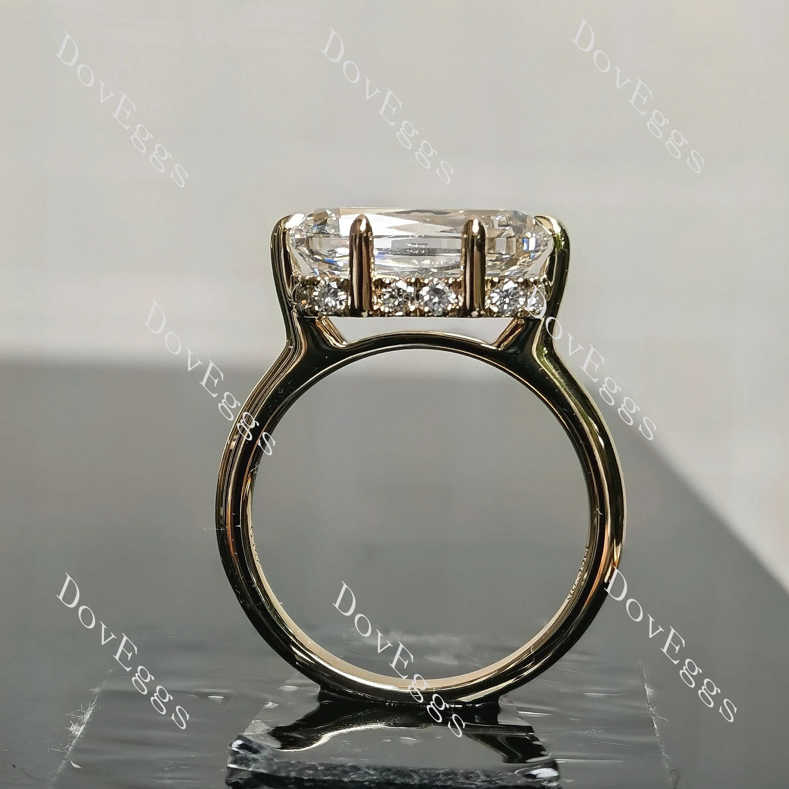 Cushion hidden halo moissanite engagement ring| DovEggs