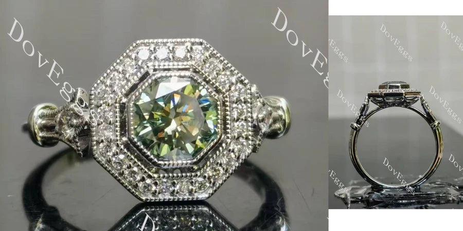 Halo pave art deco engraved engagement ring only semi-mount only(Exclusively to DovEggs Stones)