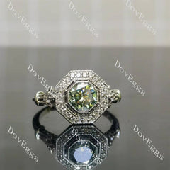 Halo pave art deco engraved engagement ring only semi-mount only(Exclusively to DovEggs Stones)