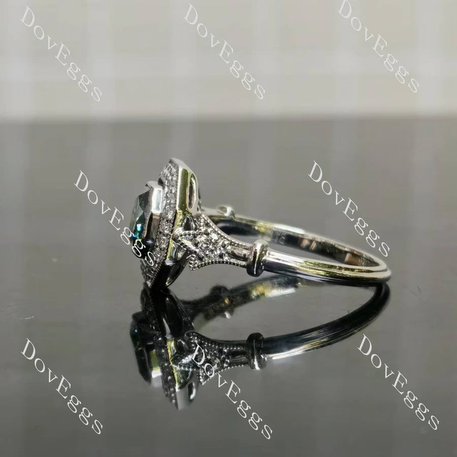 Halo pave art deco engraved engagement ring only semi-mount only(Exclusively to DovEggs Stones)