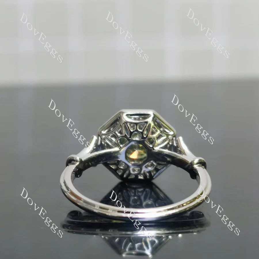 Halo pave art deco engraved engagement ring only semi-mount only(Exclusively to DovEggs Stones)