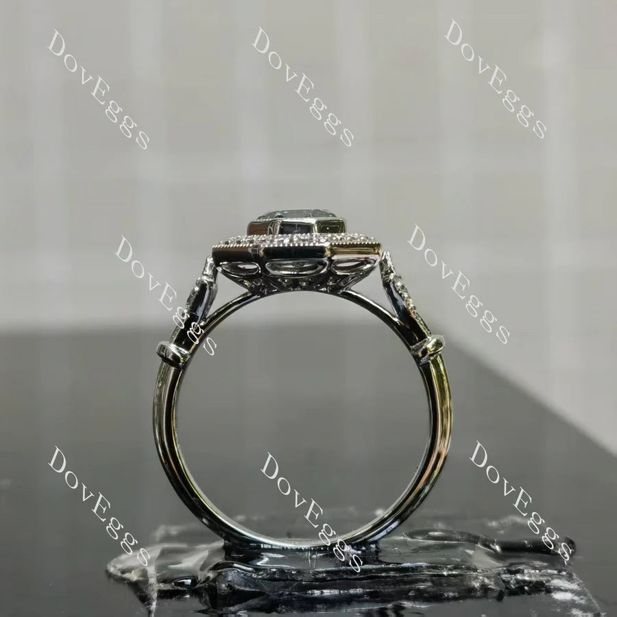 Halo pave art deco engraved engagement ring only semi-mount only(Exclusively to DovEggs Stones)