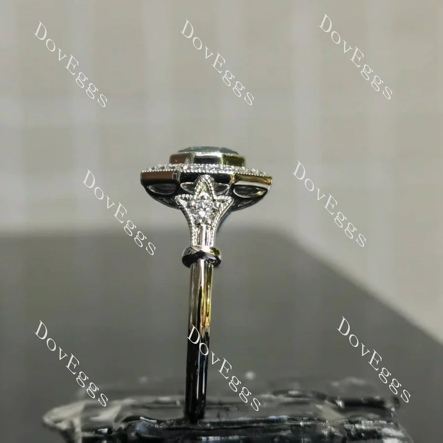 Halo pave art deco engraved engagement ring only semi-mount only(Exclusively to DovEggs Stones)