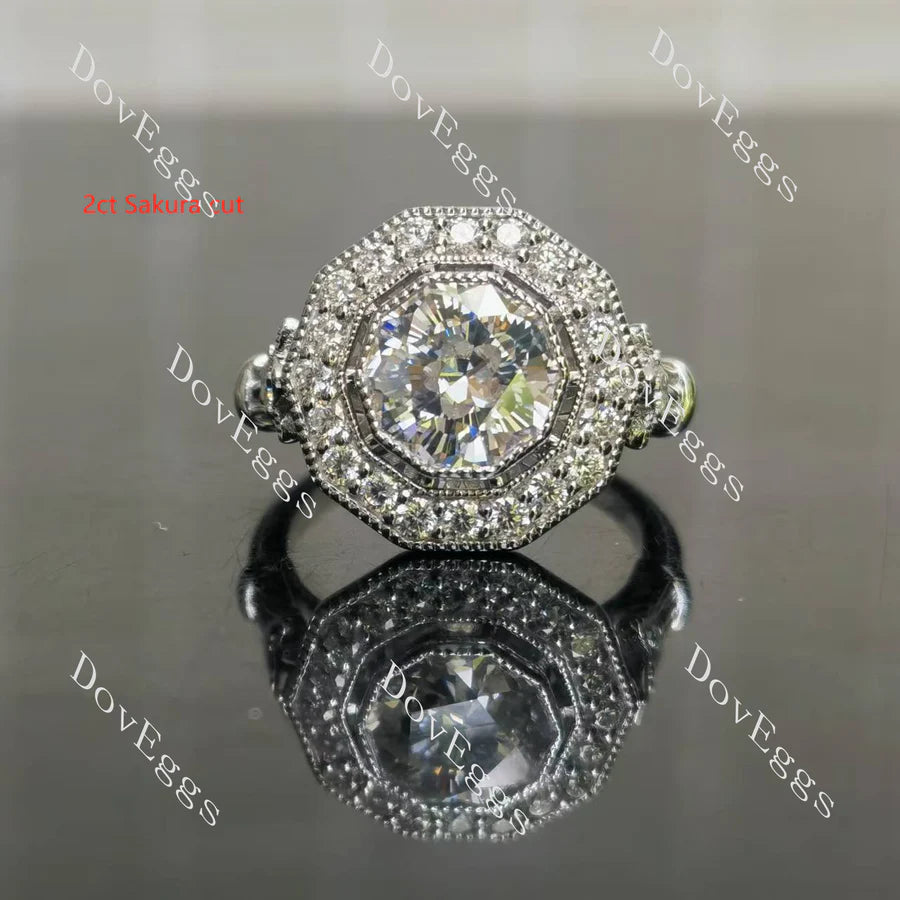 Halo pave art deco engraved engagement ring only semi-mount only(Exclusively to DovEggs Stones)