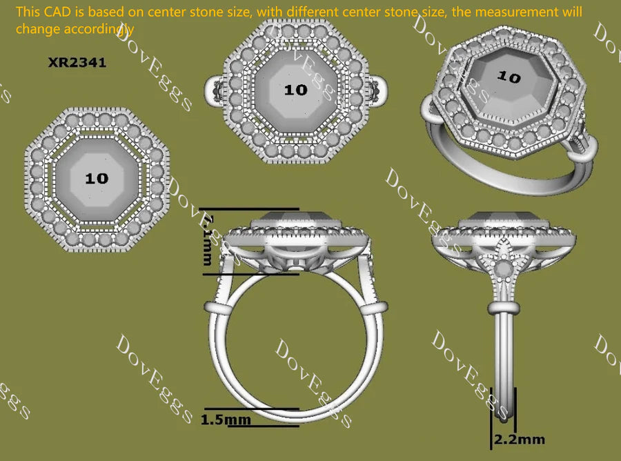 Halo pave art deco engraved engagement ring only semi-mount only(Exclusively to DovEggs Stones)