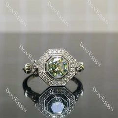 Octagon halo pave art deco moissanite engagement ring| DovEggs