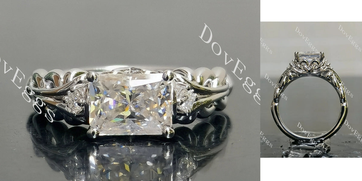 Radiant vintage side stones pattern braided moissanite engagement ring| DovEggs