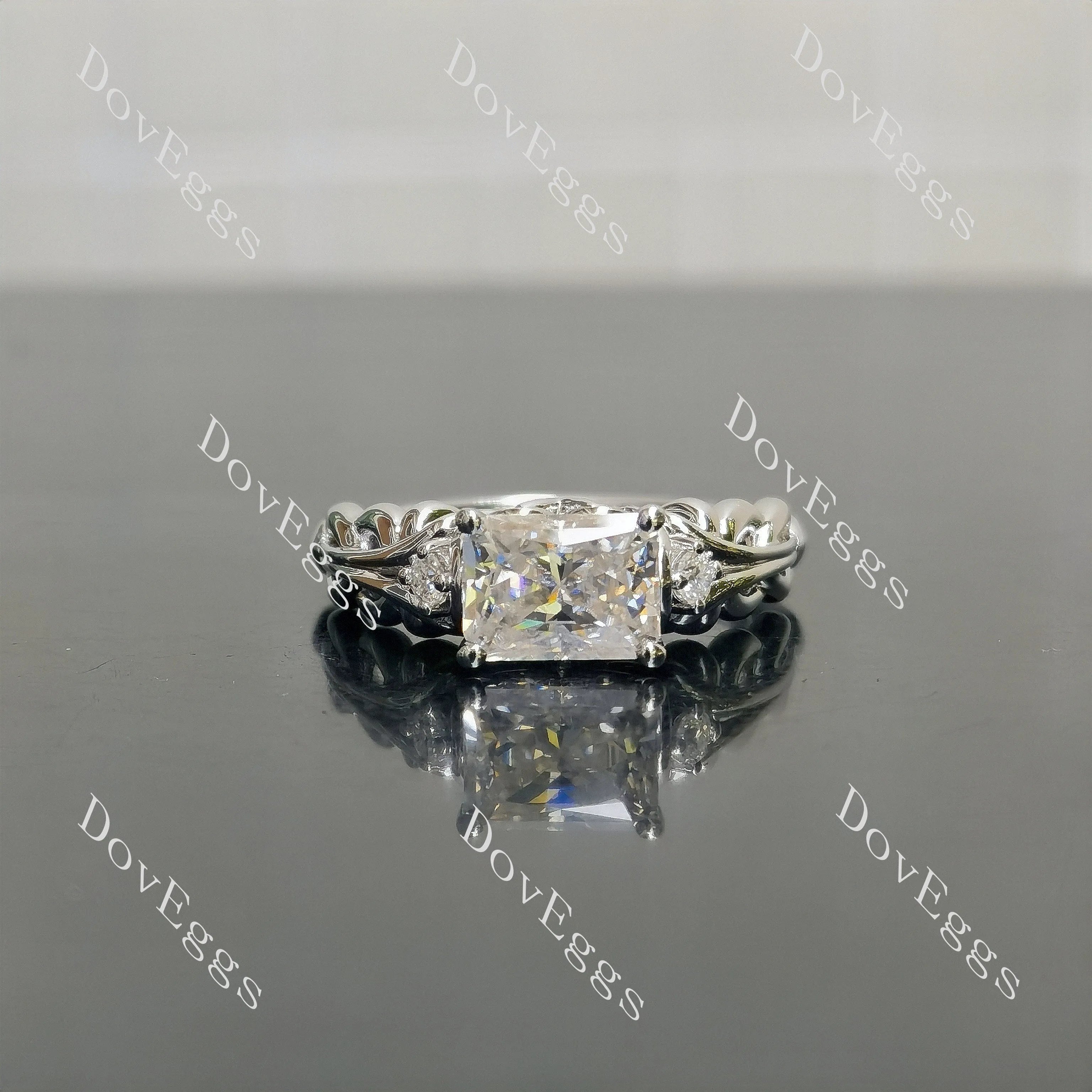 Radiant vintage side stones pattern braided moissanite engagement ring| DovEggs