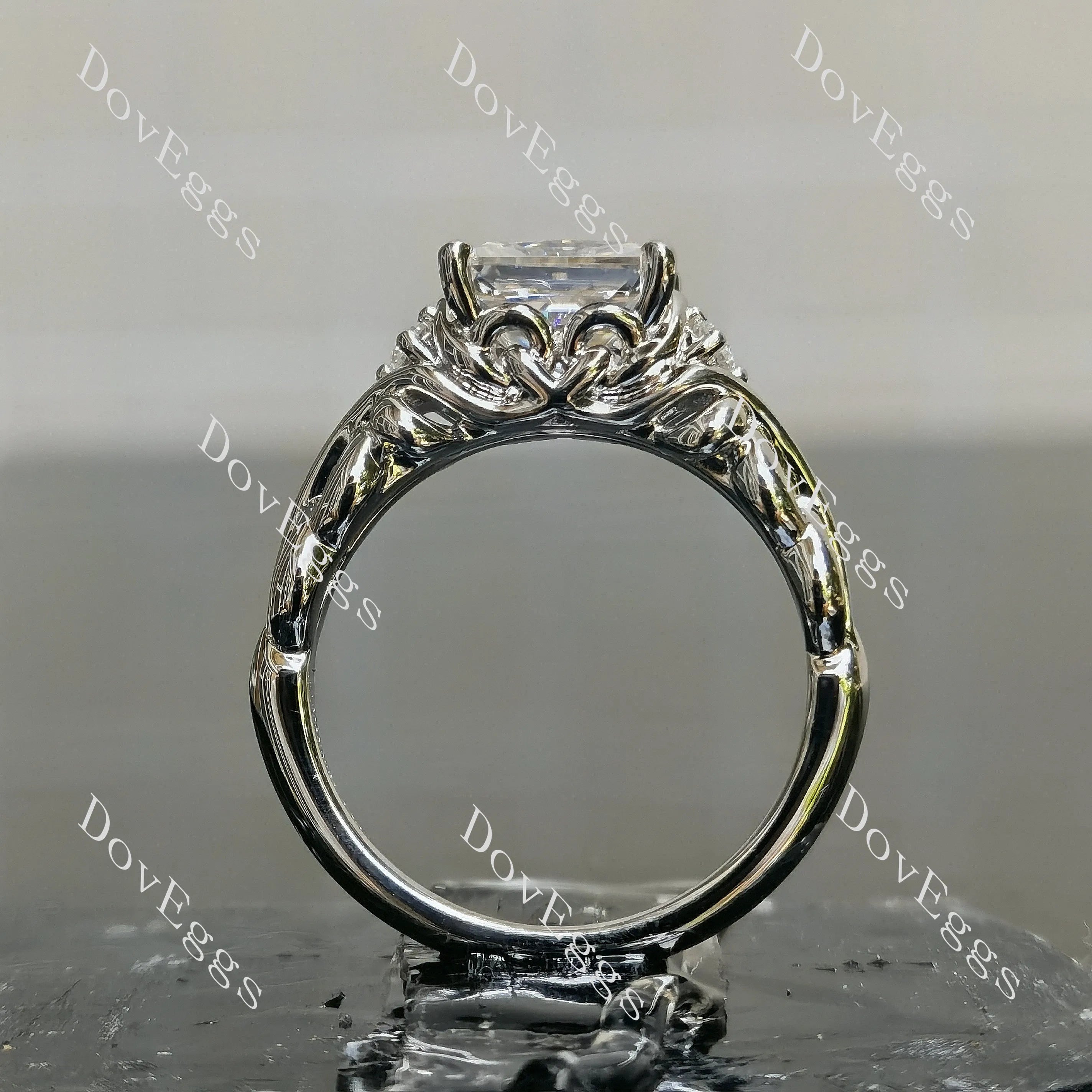 Radiant vintage side stones pattern braided moissanite engagement ring| DovEggs