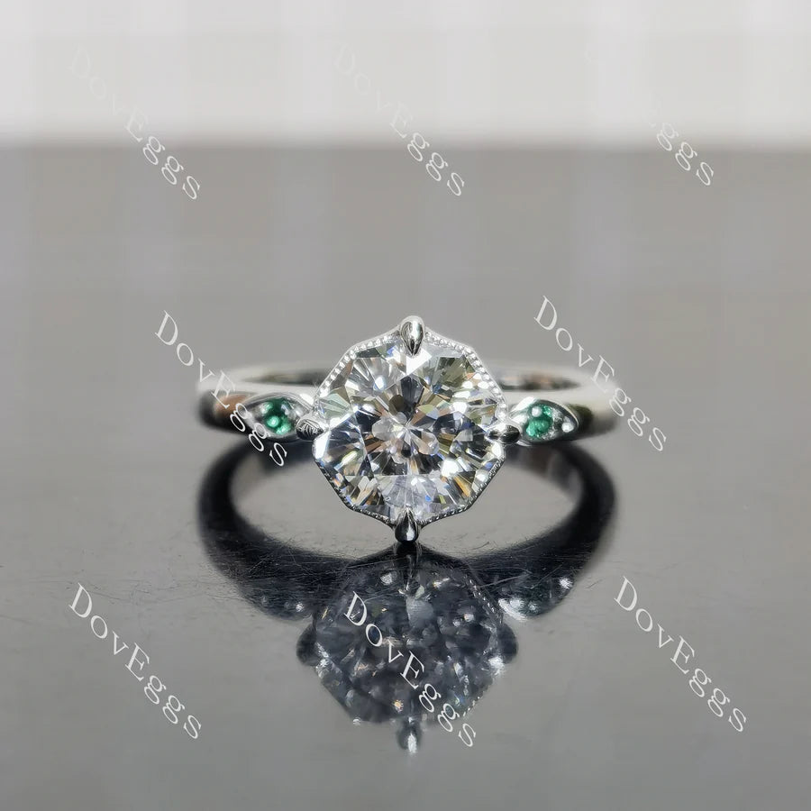 Octagon art deco side stones lab diamond engagement ring only semi-mount only(Exclusively to DovEggs Stones)