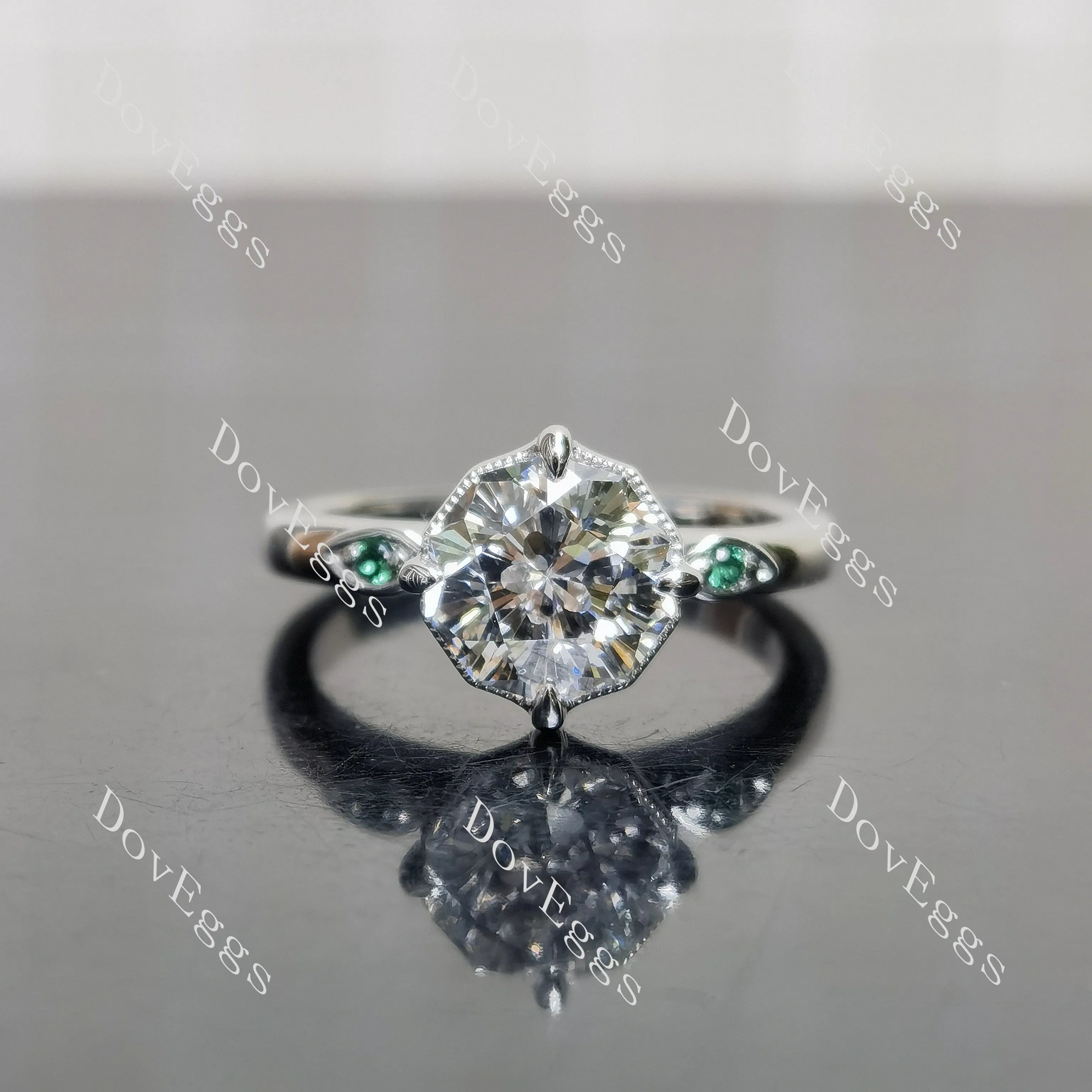 Octagon art deco side stones moissanite engagement ring| DovEggs