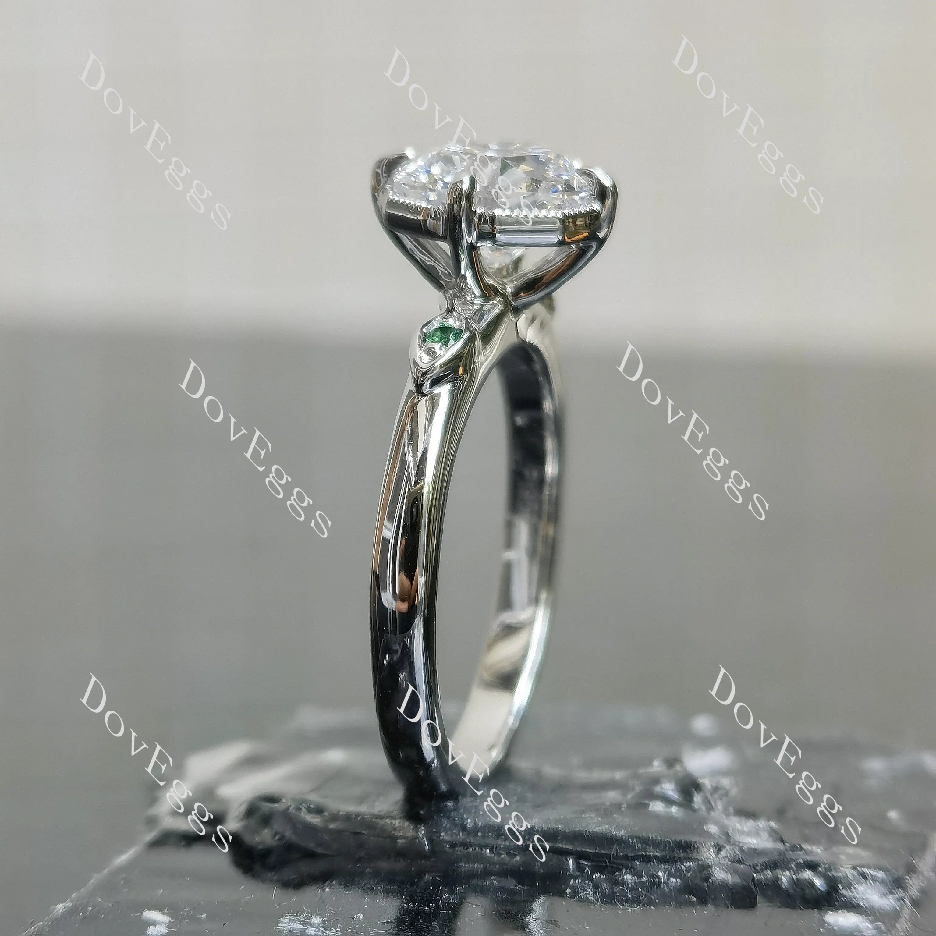 Octagon art deco side stones moissanite engagement ring| DovEggs