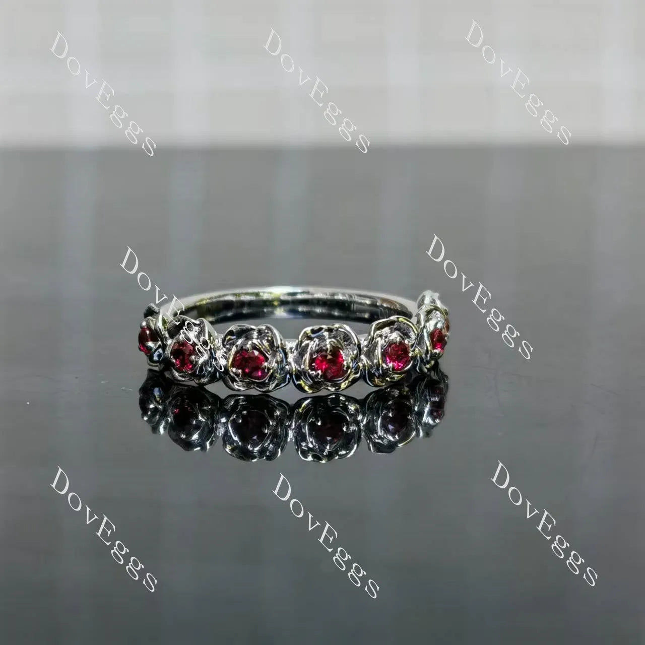 Feminine and rose floral vintage half/full eternity wedding band| Doveggs
