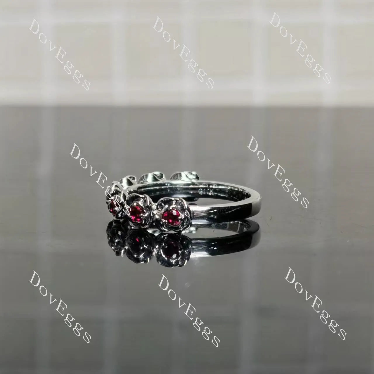 Feminine and rose floral vintage half/full eternity wedding band| Doveggs